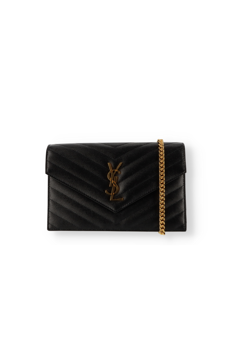 Saint Laurent Monogram Quilted Leather Wallet on a Chain