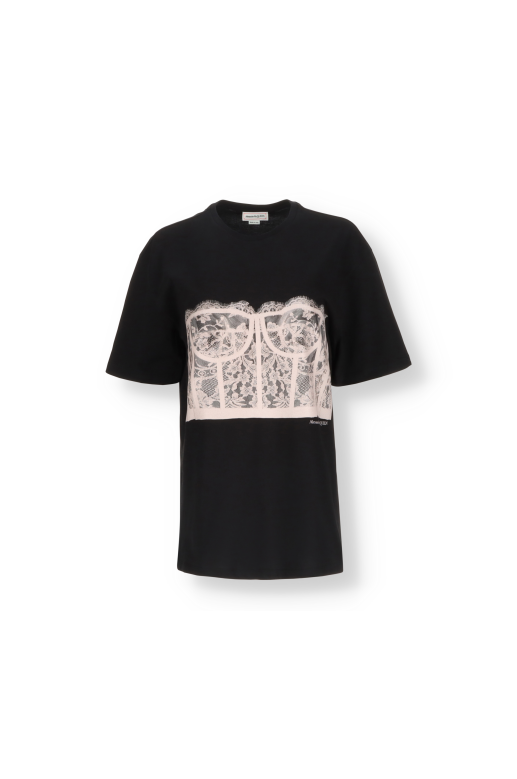 関税込★Alexander mcqueen★LACE CORSET SHORT SLEEVE T SHIRT 0400015467314_WHITEBLACK?wid=
