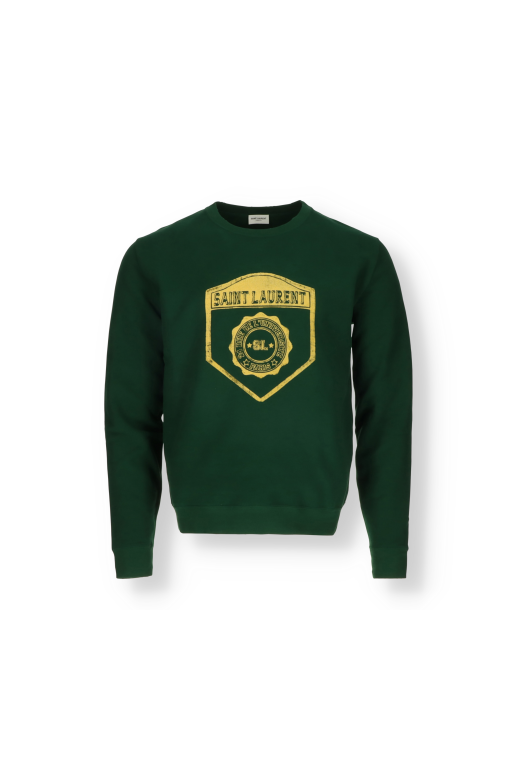 Green Saint Laurent Crewneck Sweatshirt Saint Laurent Front Logo