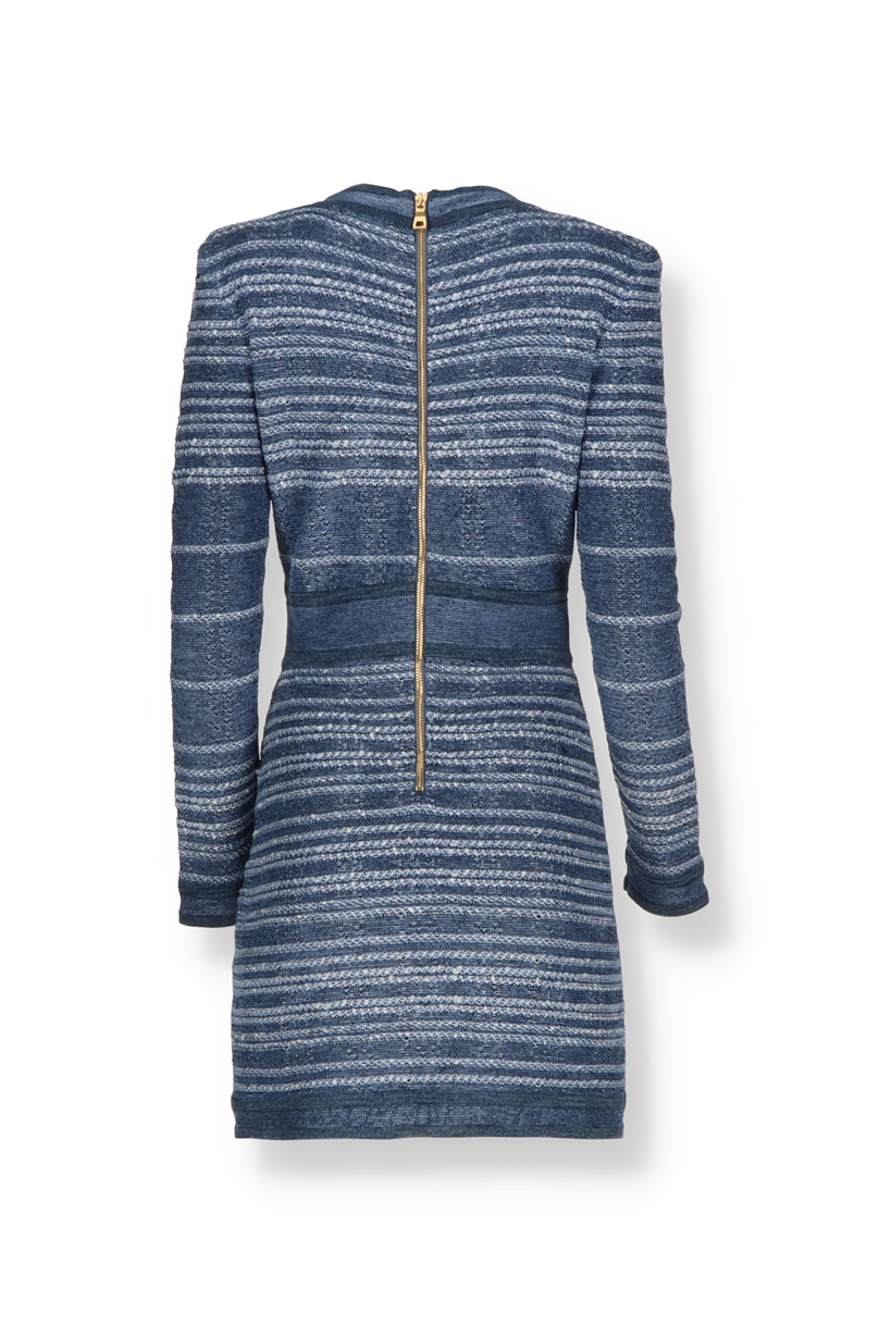 Balmain Long Sleeve Tweed Dress - Outlet