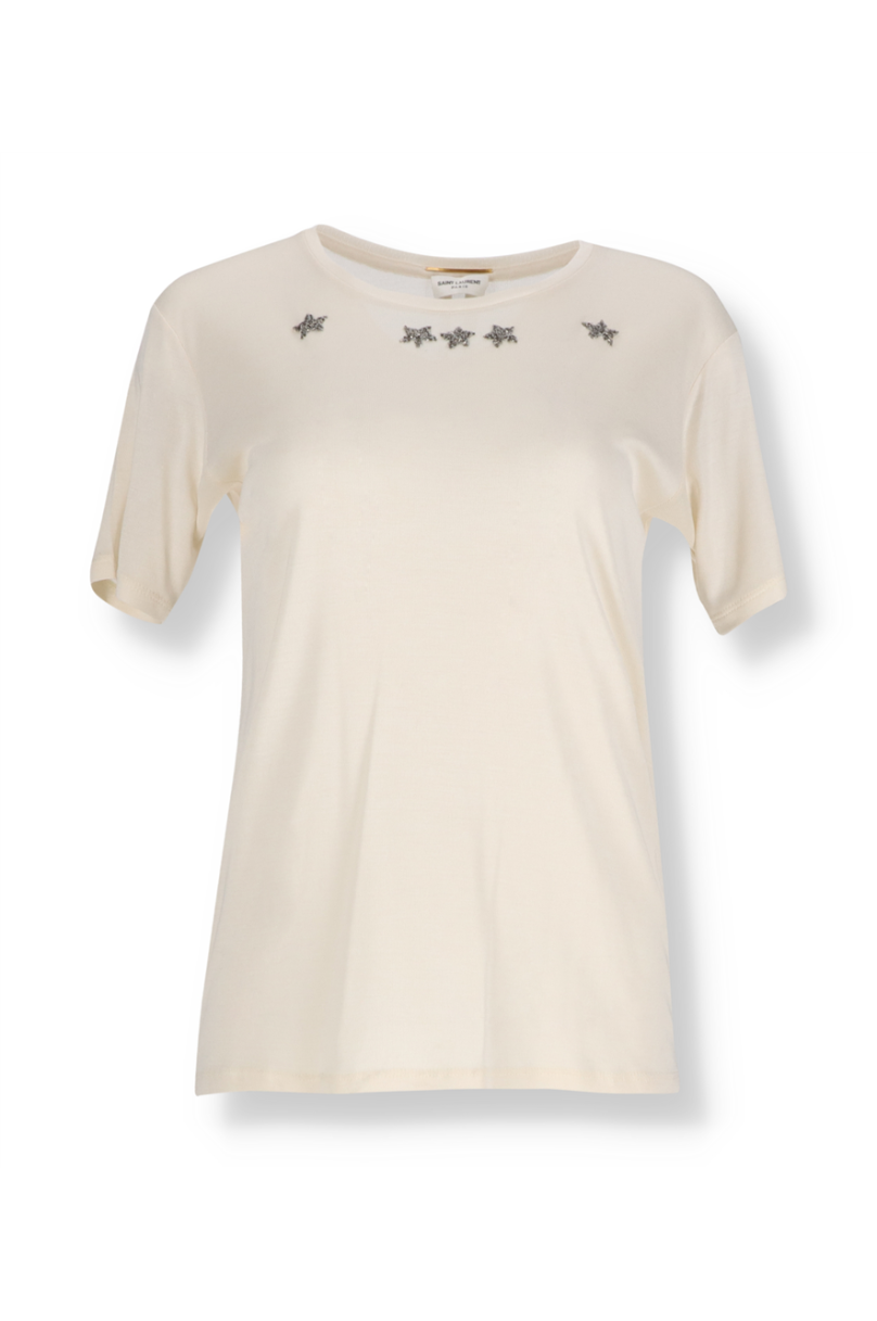 Saint Laurent Star Embroidered T-Shirt - Outlet
