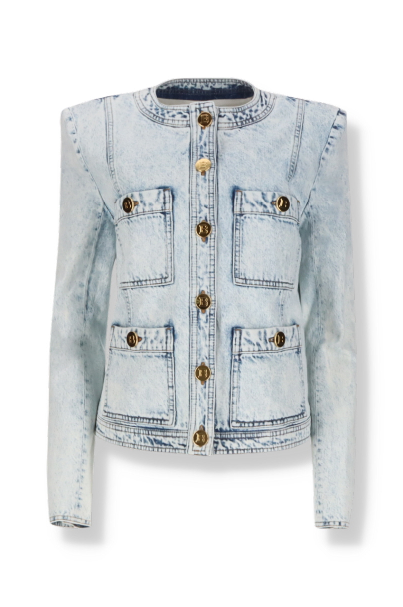 Balmain Denim Pussybow Shirt In Blue | ModeSens