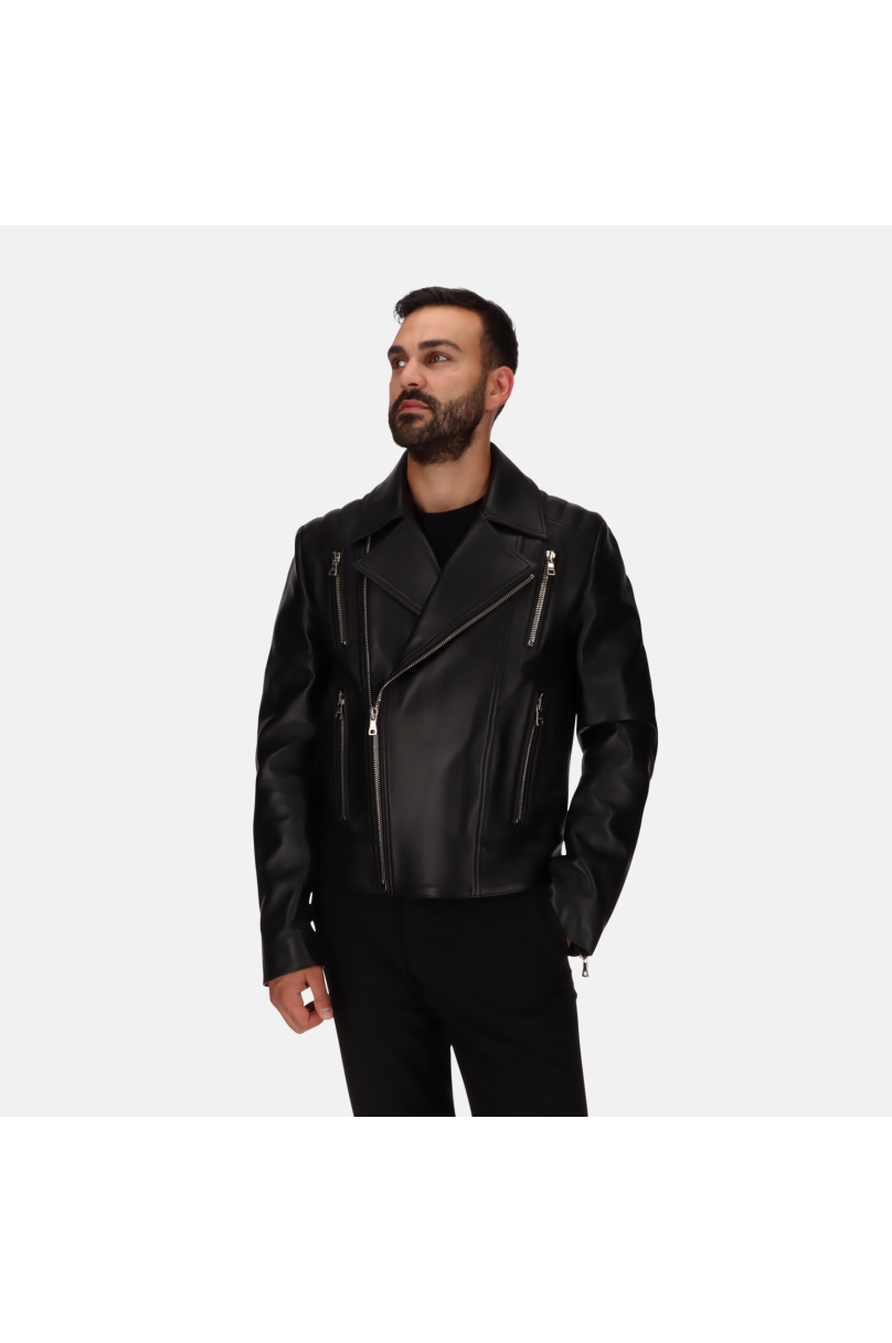 BALMAIN x H&M Black Black Grained Quilted Zippers Biker Leather Jacket EUR  46 | eBay