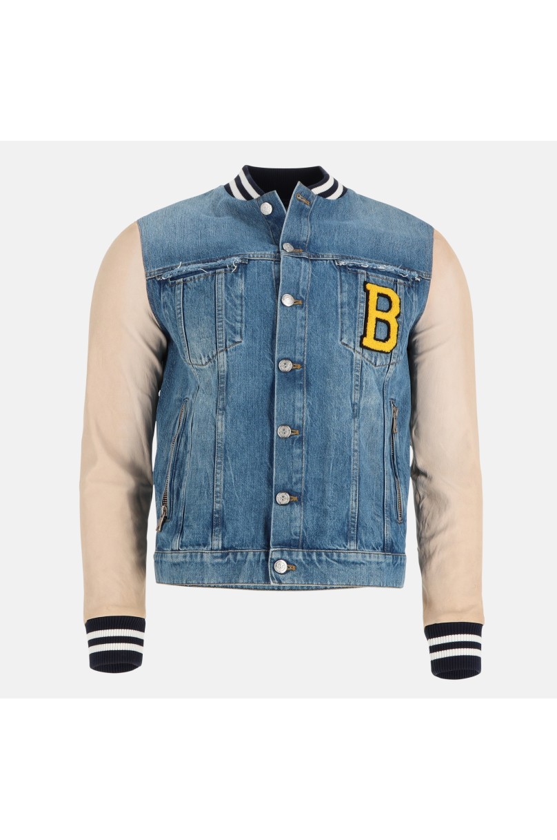 Denim- und Lederjacke Balmain