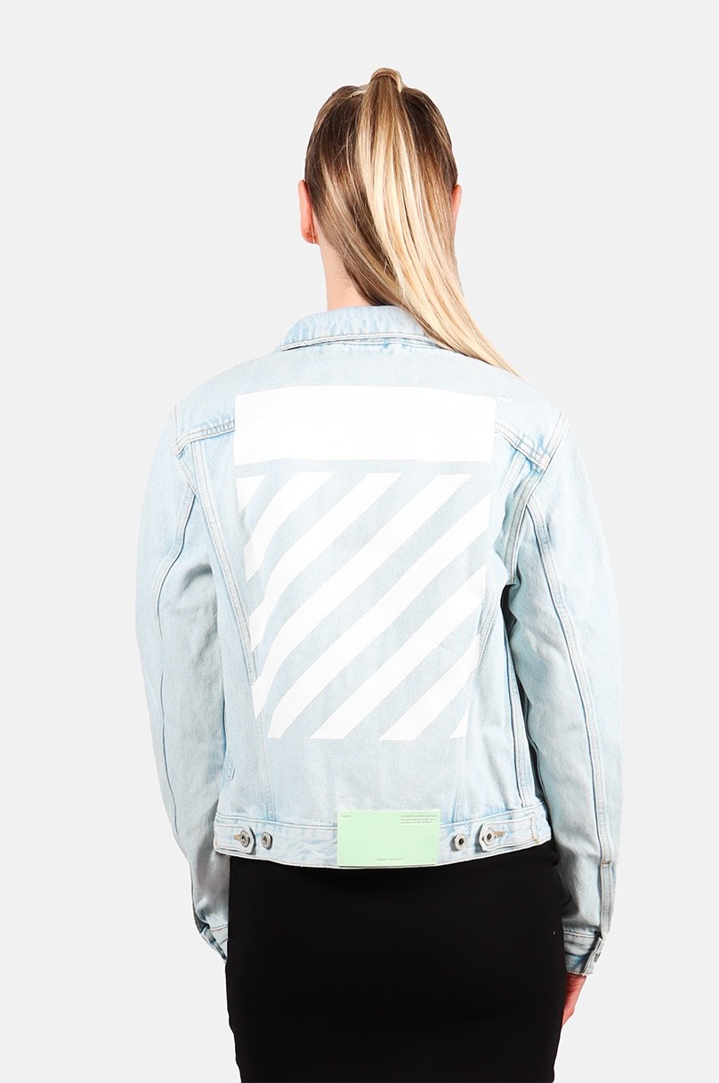 Belted cropped denim jacket in blue - Off White | Mytheresa