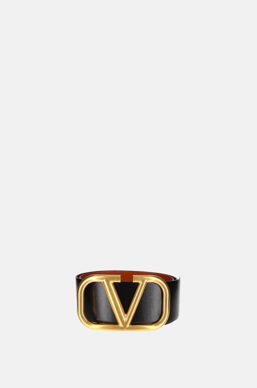 Tan V-Logo slim reversible leather belt