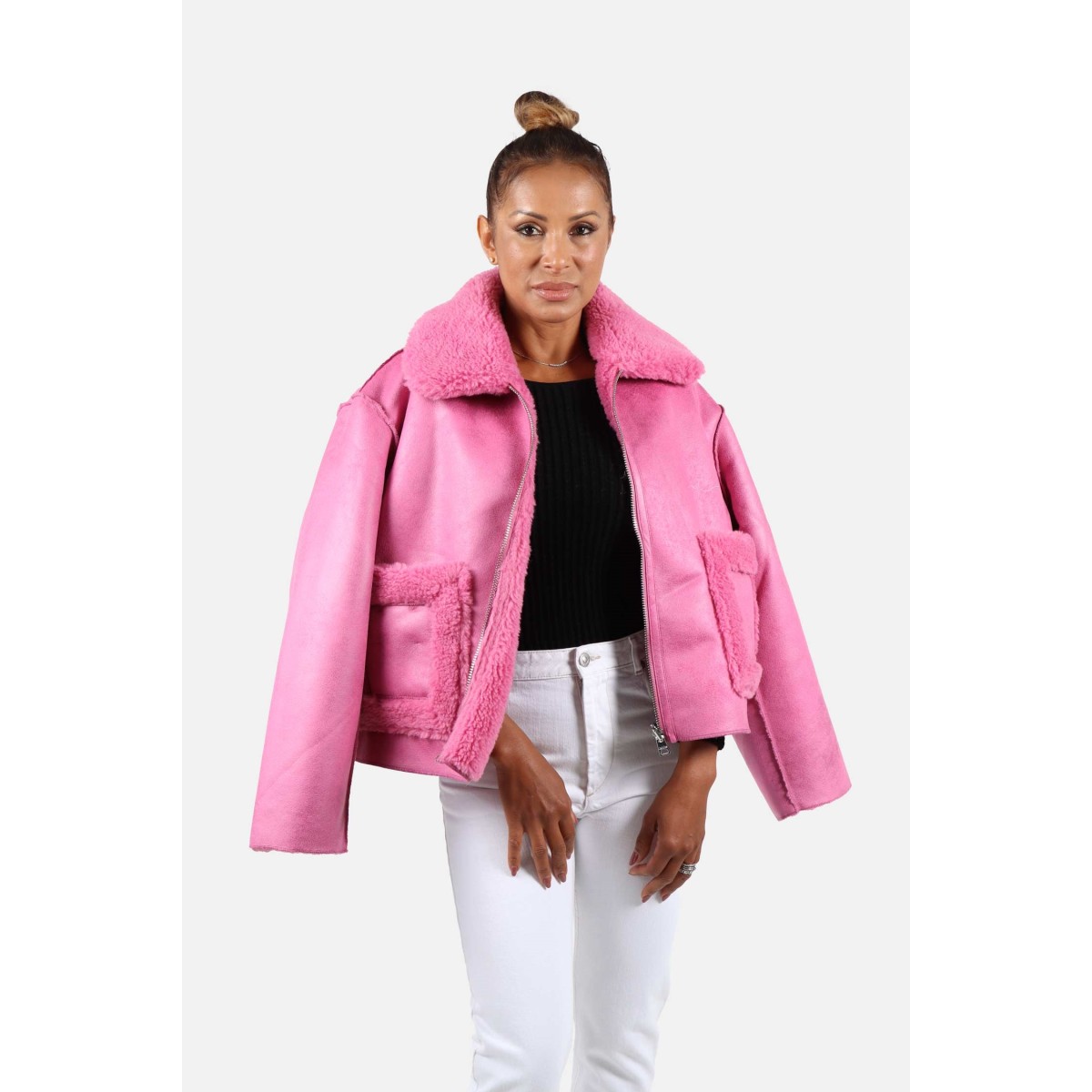 Pink Jakke Faux Fur Jacket Luxury Brands Vera