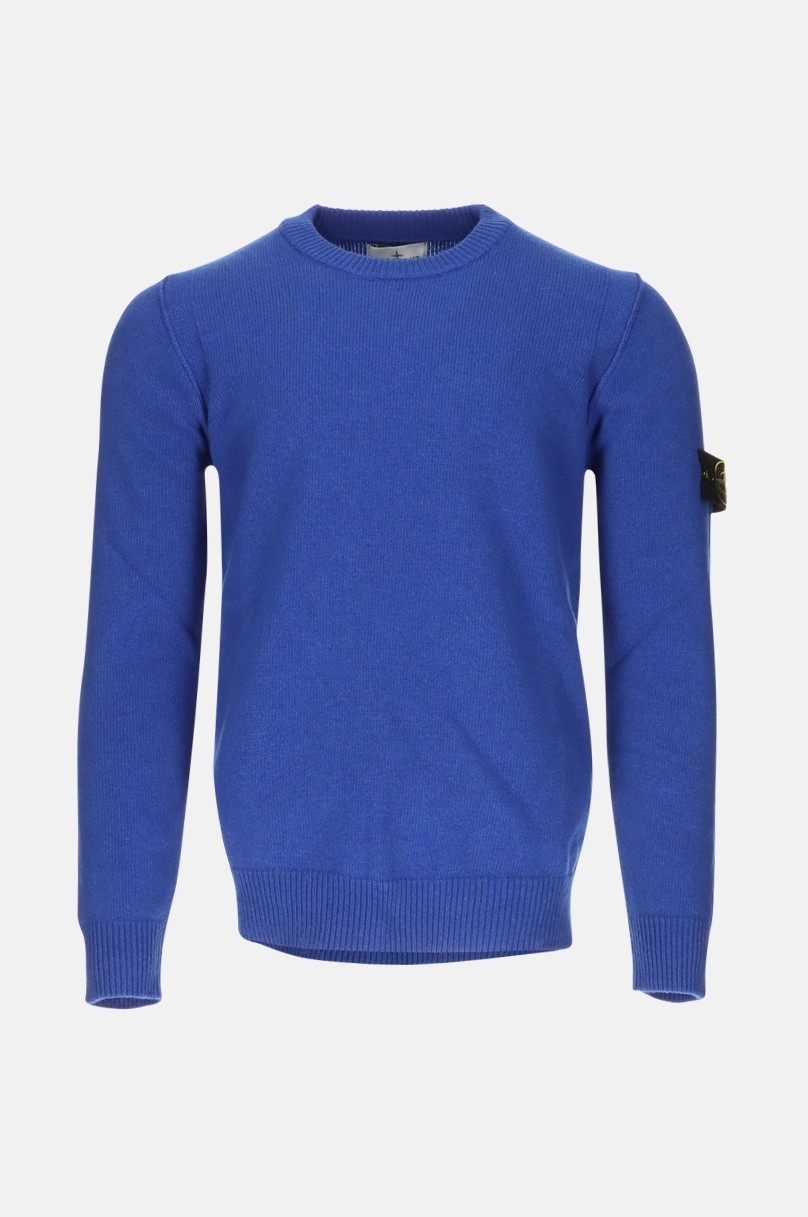 Pull droit signature laine vierge Stone Island en bleu pour vêtements homme, Galeries Lafayette : un large choix de $libelle