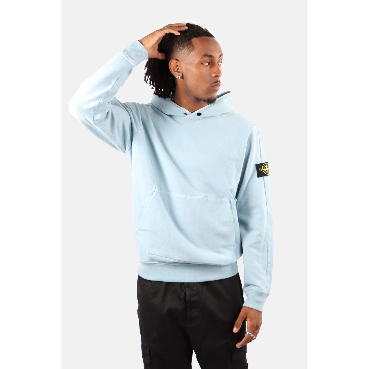 Stone island best sale light blue hoodie