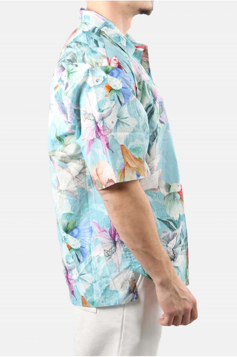 Short-sleeved shirt, patterned collar Tintoria Mattei