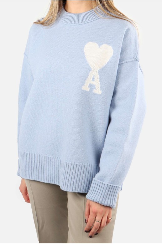 Unisex Wool Sweater with White Heart Ami Paris