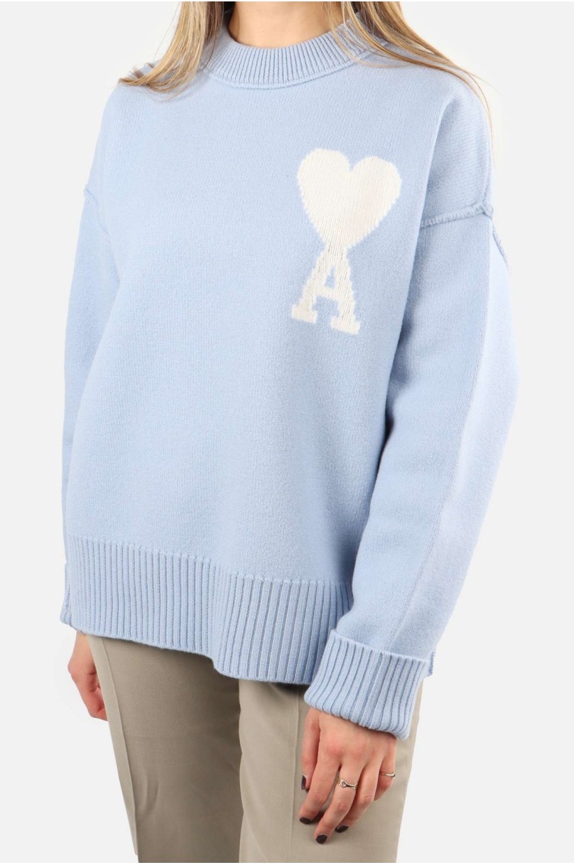 Pull en Laine unisexe au Coeur Blanc Ami Paris