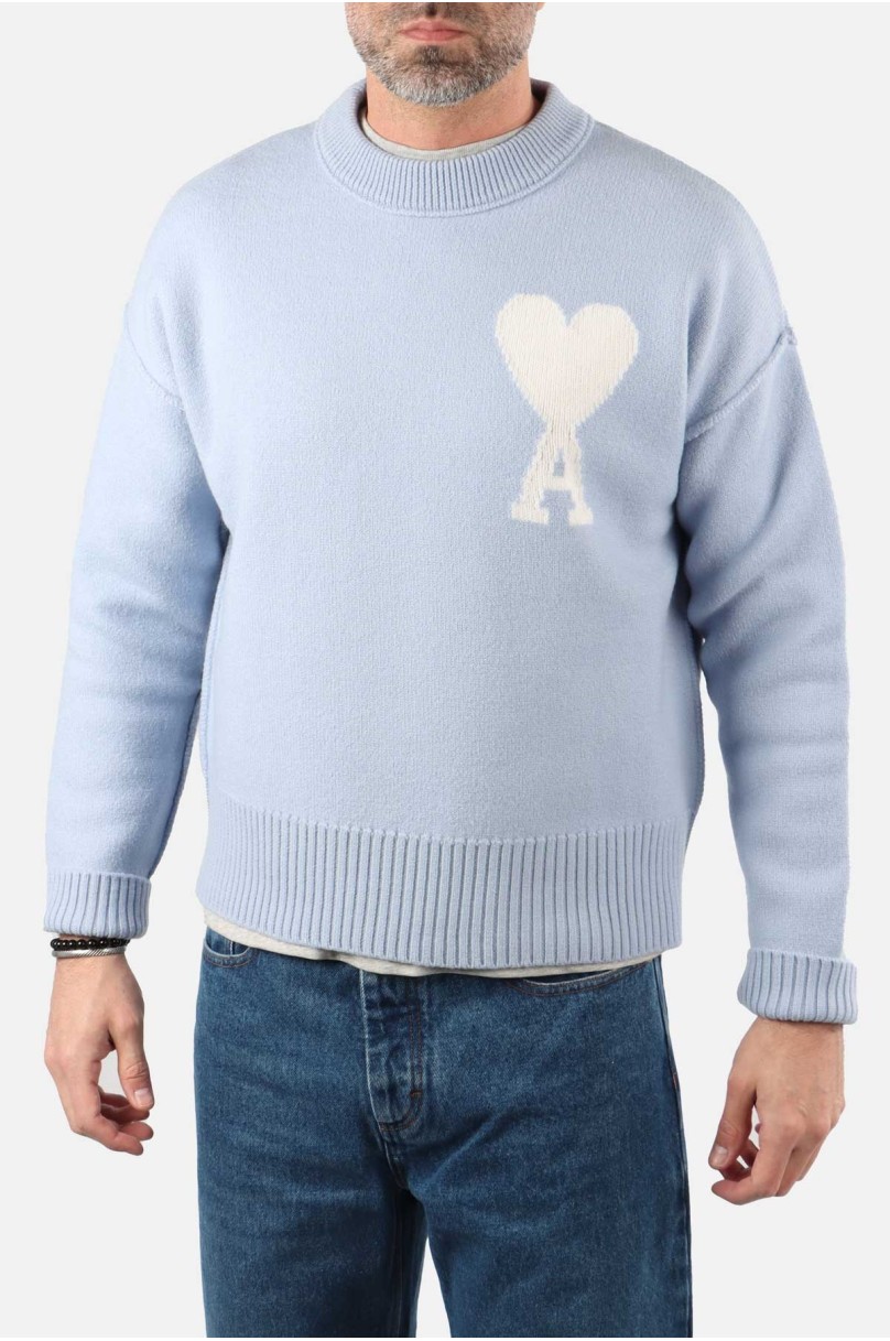 Pull en Laine unisexe au Coeur Blanc Ami Paris
