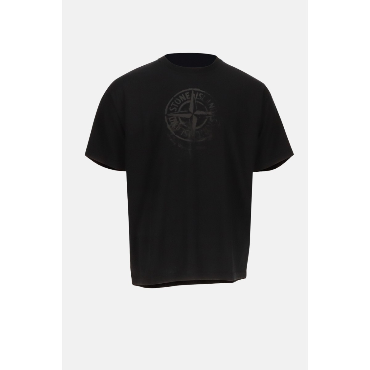 T-Shirt Stone Island: Schablonengedrucktes Logo, Künstlerischer und Authentischer Look