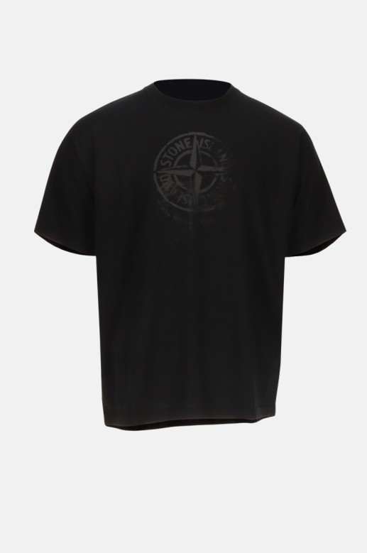 T-shirt Stone Island : Logo Imprimé au Pochoir, Allure Artistique et Authentique