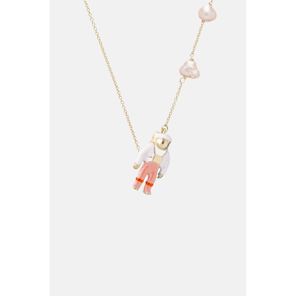 Aliita astronauta enamel perla necklace