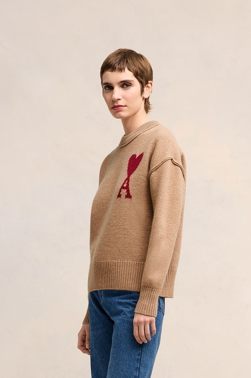 Pull en Laine unisexe au Coeur Blanc Ami Paris