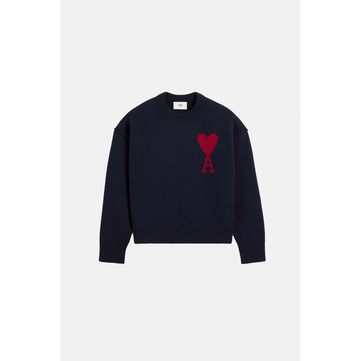 Unisex Wollpullover mit weißem Herz Ami Paris