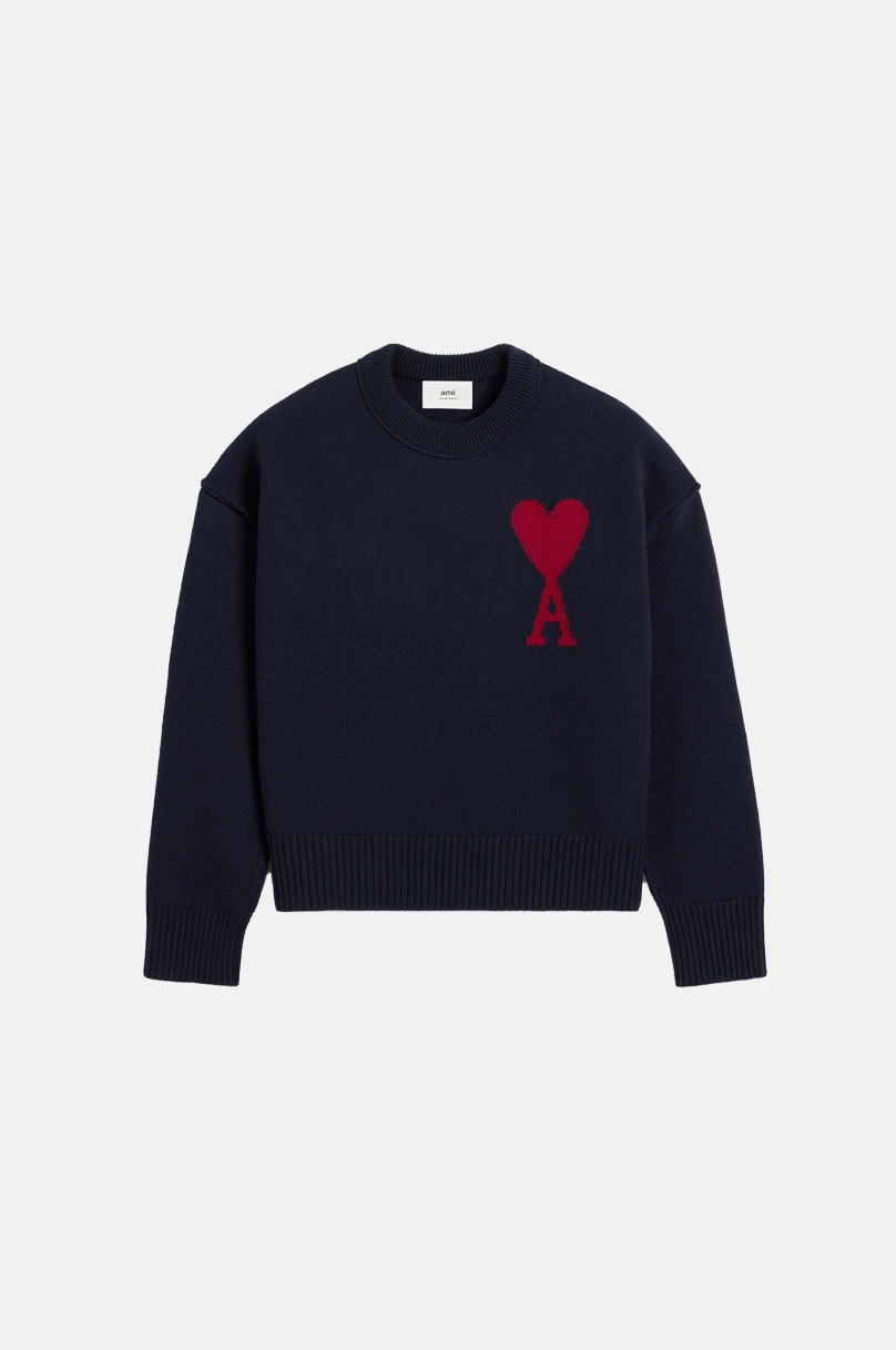Unisex Wollpullover mit weißem Herz Ami Paris
