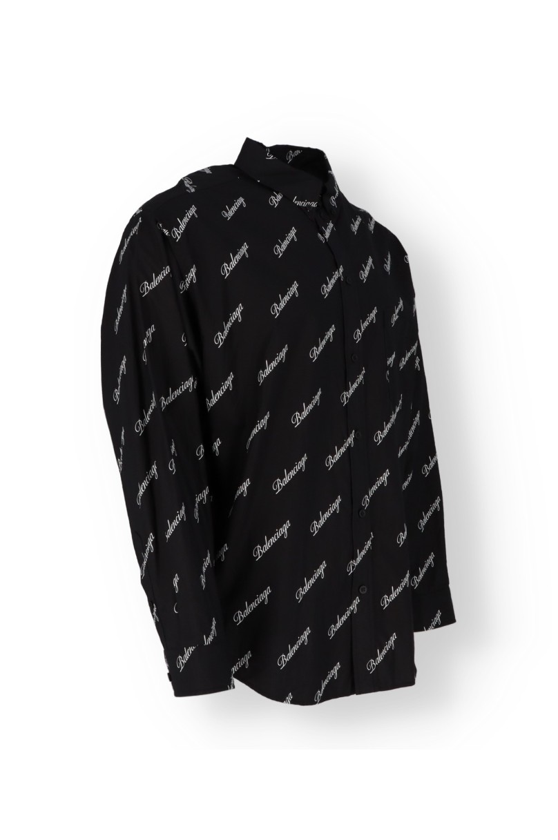 Chemise oversize en satin à poche plaquée Noir Balenciaga