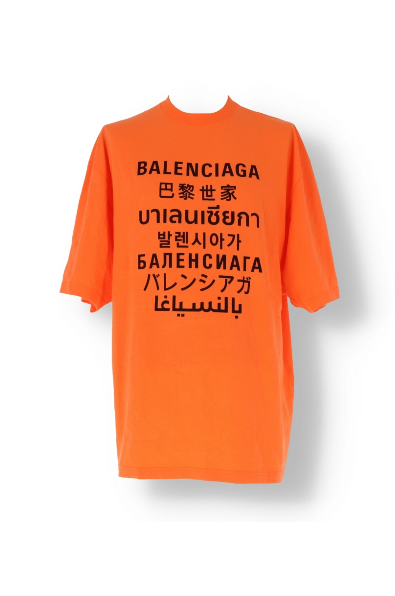 Balenciaga Languages Logo Print Cotton Tshirt In White  ModeSens